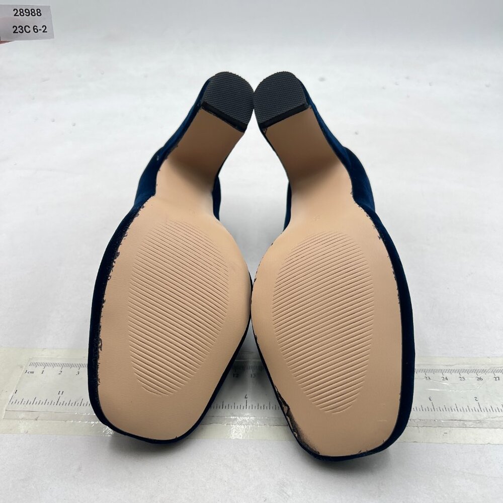 Chic Navy Suede Block Heel Pumps with Bow Accent - Picture 7 of 8